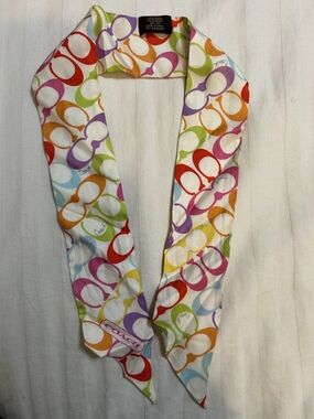 Coach Multicolor Logo Print Silk Scarf Wrap